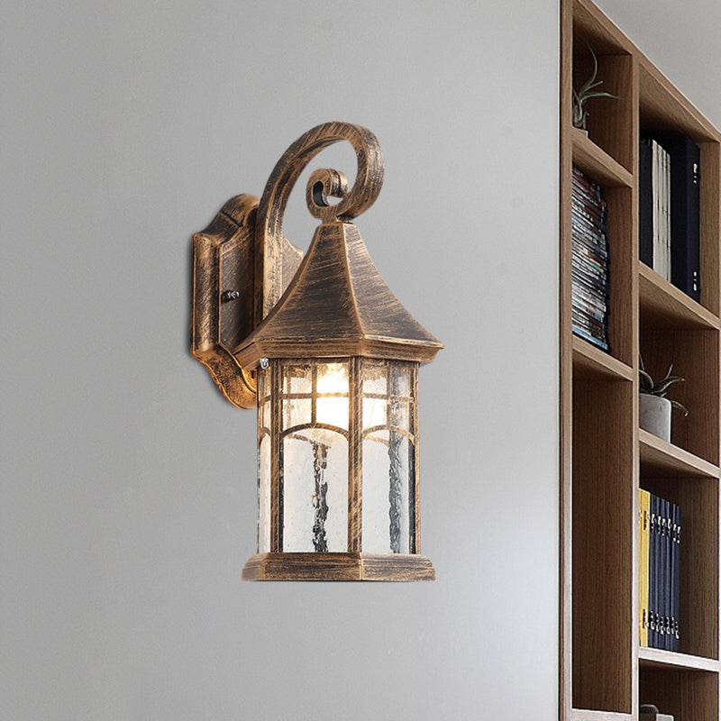 Clear Water Glass Sconce - Farmhouse Black/Bronze Wall Mounted Light Pavilion Courtyard