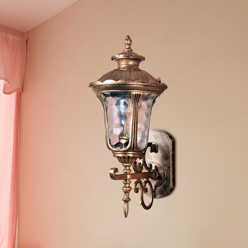 Outdoor Brass Wall Sconce Lighting With Water Glass And 1-Bulb For Country-Inspired Decor