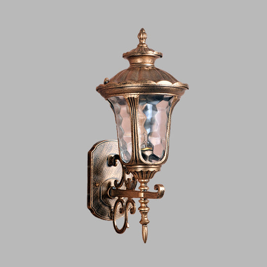 Outdoor Brass Wall Sconce Lighting With Water Glass And 1-Bulb For Country-Inspired Decor