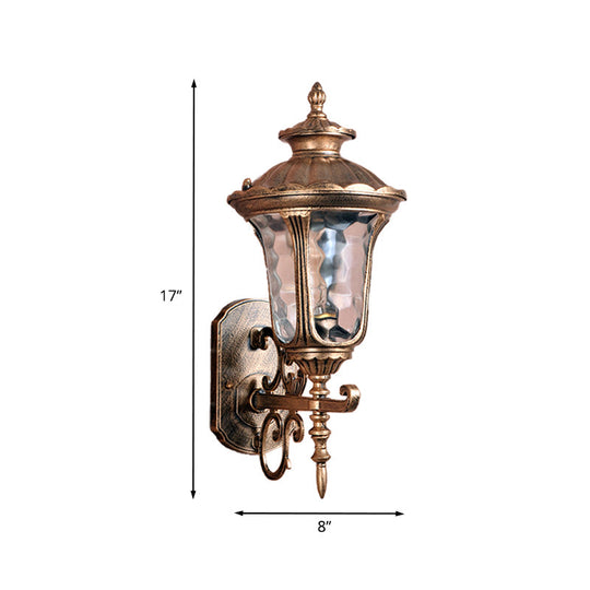 Outdoor Brass Wall Sconce Lighting With Water Glass And 1-Bulb For Country-Inspired Decor