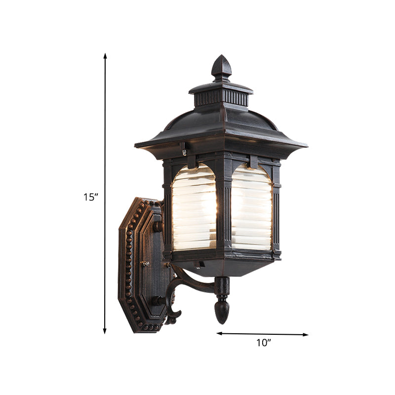 Black Sconce Light Fixture With Ribbed Glass And Wall Mount For Lodges Pavilions