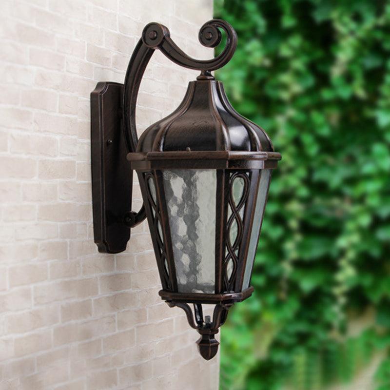 Country Black Water Glass Wall Mounted Lamp For Courtyard - 1-Head Urn Shaped Sconce Light With A
