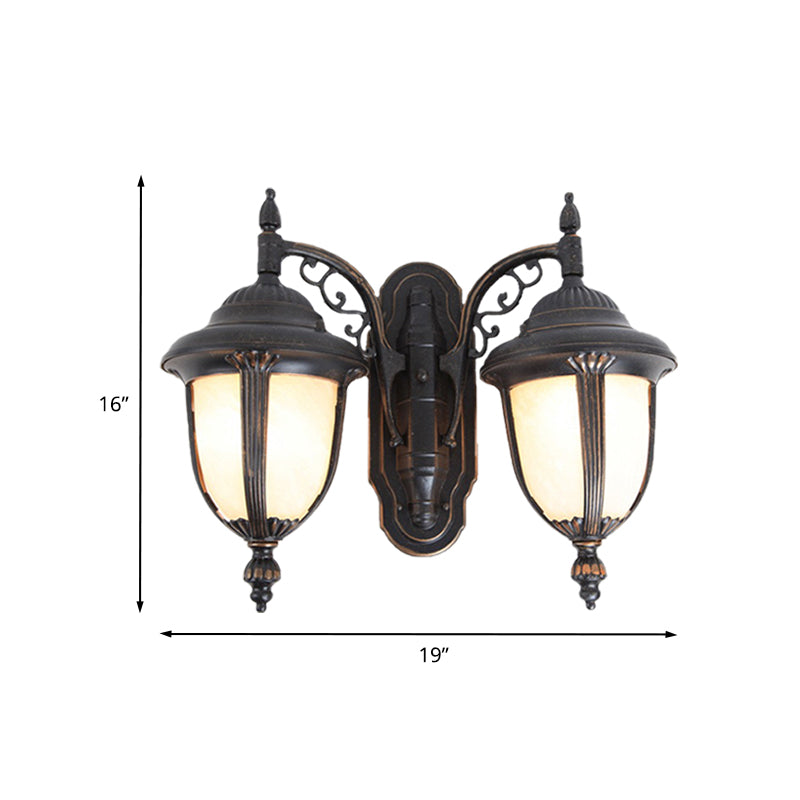 Country Chic Acorn Wall Lamp With Milk Glass And 2 Lights In Black Finish