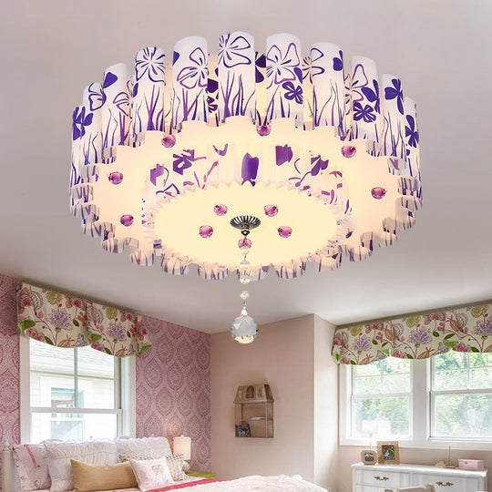Acrylic Dual-Layered Flushmount Countryside Led Ceiling Lamp For Restaurants With Crystal Ball -