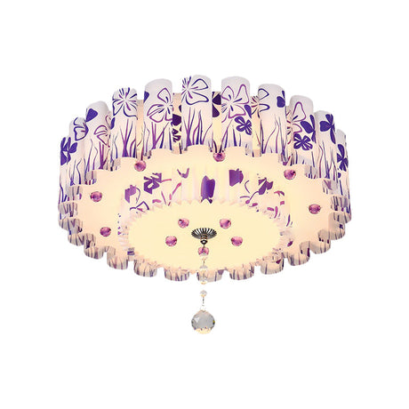Acrylic Dual-Layered Flushmount Countryside Led Ceiling Lamp For Restaurants With Crystal Ball -