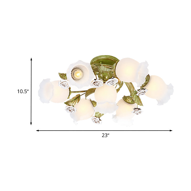 Twisted Pastoral Frosted Glass Flush Light: Green Semi Mount Lighting (4/7/9 - Bulb)