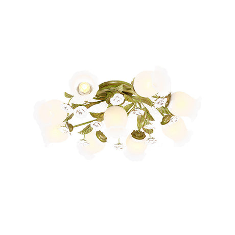 Twisted Pastoral Frosted Glass Flush Light: Green Semi Mount Lighting (4/7/9-Bulb)
