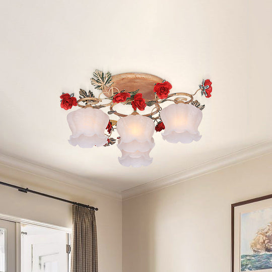 Countryside Coffee Floral Dining Room Semi Flush Light Fixture - 4/6 - Light Frosted Glass Mount