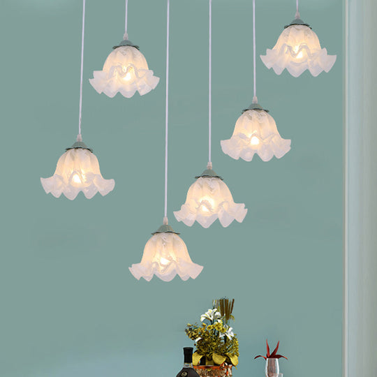 Scalloped Multi Light Pendant With White Glass Shade - 3/6-Bulb Suspension Lamp