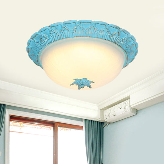 Romantic Pastoral Milky Glass Led Ceiling Lamp - Domed Bedroom Flush Mount Choice Of 16’/19.5’