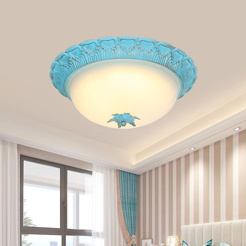 Romantic Pastoral Milky Glass Led Ceiling Lamp - Domed Bedroom Flush Mount Choice Of 16/19.5 Wide