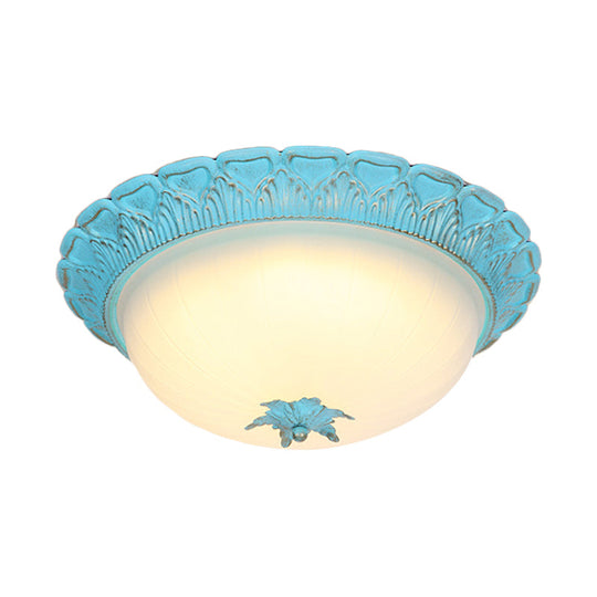 Romantic Pastoral Milky Glass Led Ceiling Lamp - Domed Bedroom Flush Mount Choice Of 16/19.5 Wide