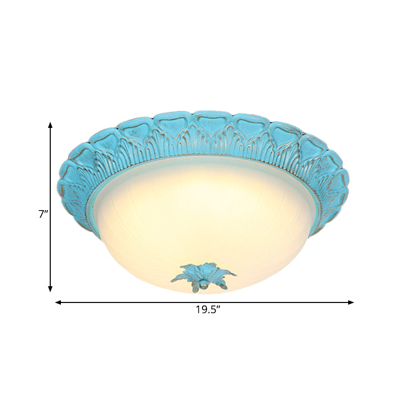Romantic Pastoral Milky Glass Led Ceiling Lamp - Domed Bedroom Flush Mount Choice Of 16/19.5 Wide
