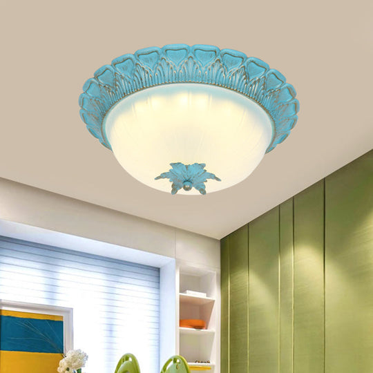 Romantic Pastoral Milky Glass Led Ceiling Lamp - Domed Bedroom Flush Mount Choice Of 16’/19.5’