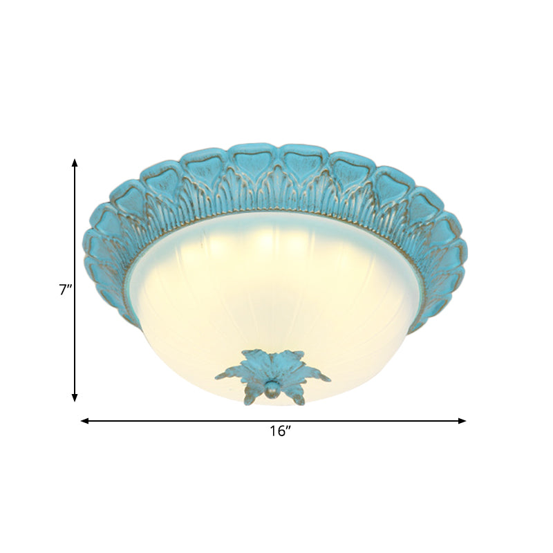 Romantic Pastoral Milky Glass Led Ceiling Lamp - Domed Bedroom Flush Mount Choice Of 16/19.5 Wide