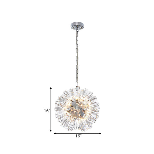 Contemporary 19-Bulb Chrome Suspension Chandelier With Blossom Design - Star Clear Glass Lighting