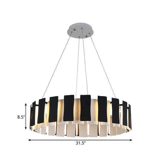 Contemporary Led Drum Chandelier Lamp - Black Rectangle Panel Hanging Light