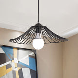 Black Lotus Leaf Cage Pendant Light - Simple Iron Hanging Lamp For Dining Room