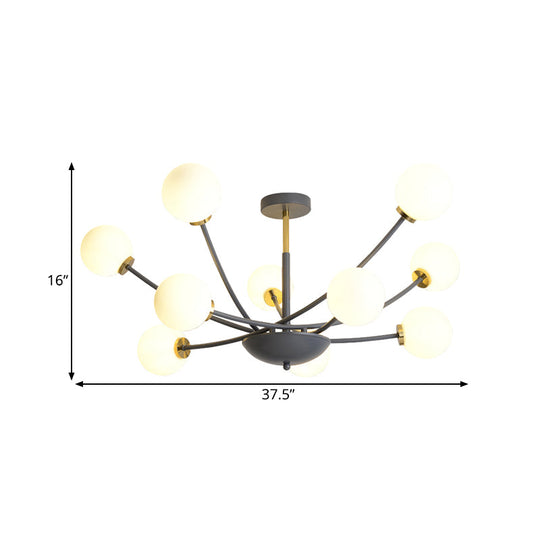 Modern Black Orb Semi Flushmount Light With 10 Bulbs & White Glass – Led Sputnik Ceiling Mount