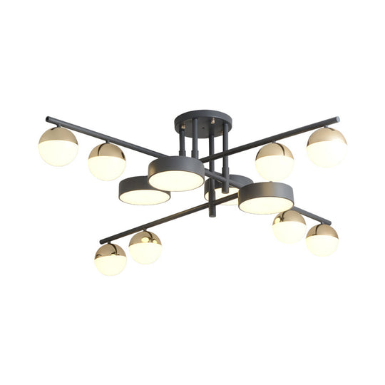 Modernist Metal Drum And Ball Led Flush Lamp - 12-Head Semi Mount Light In Grey For Living Room