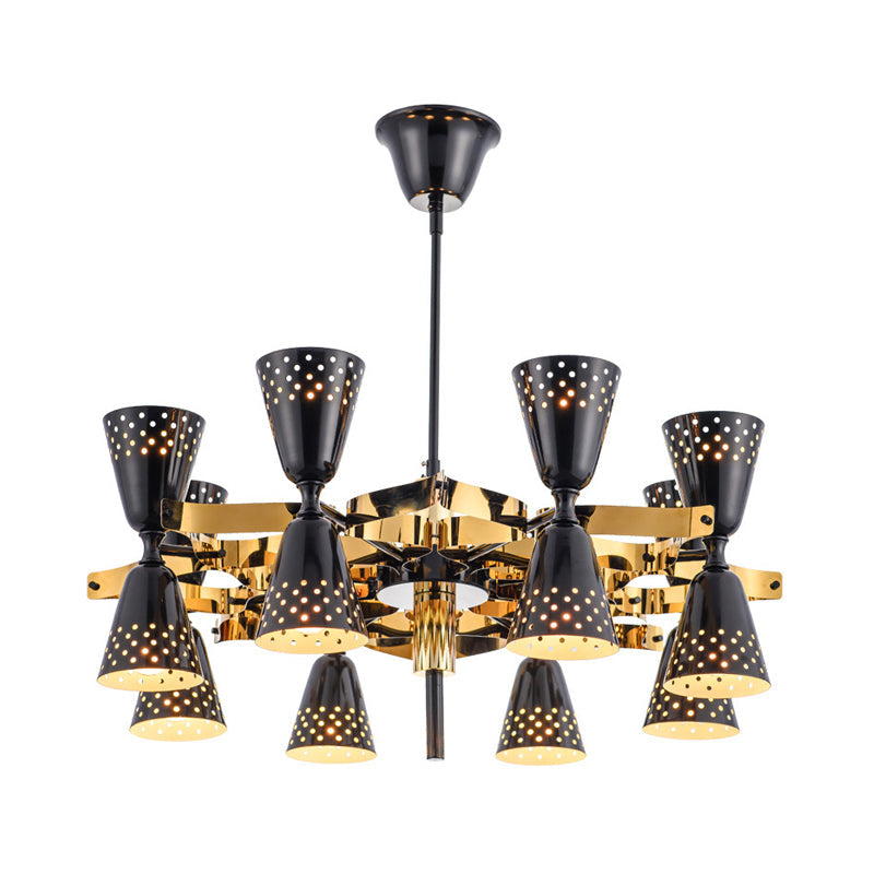 Postmodern 16-Light Iron Hourglass Chandelier - Gold And Black