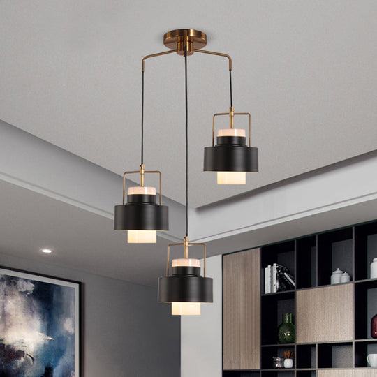 Modernist Drum-Shaped Metal Pendant - 3-Light Black Suspension Lamp