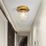 Modern Gold Pumpkin Ball Flush Light Fixture With Clear Glass Shade And Metal Line Inside