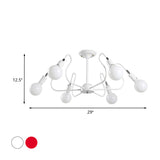 Modern Iron Spider Flush Mount Lamp - 6 Bulbs White/Red Semi Ceiling Light For Living Room