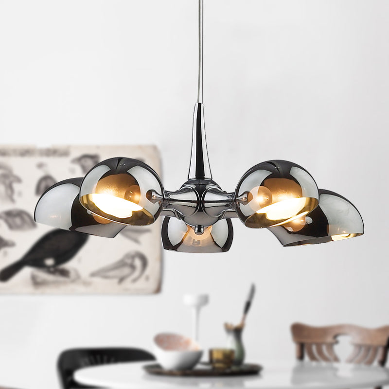 Postmodern Chrome Bowl Chandelier - 3/5 Lights Mirror Glass Pendant Ceiling Light For Dining Room