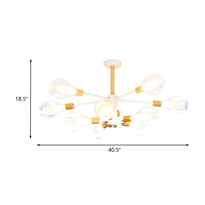 Simplicity Teardrop Ceiling Flush Clear Glass 10 - Light Semi In White With Wooden Cap