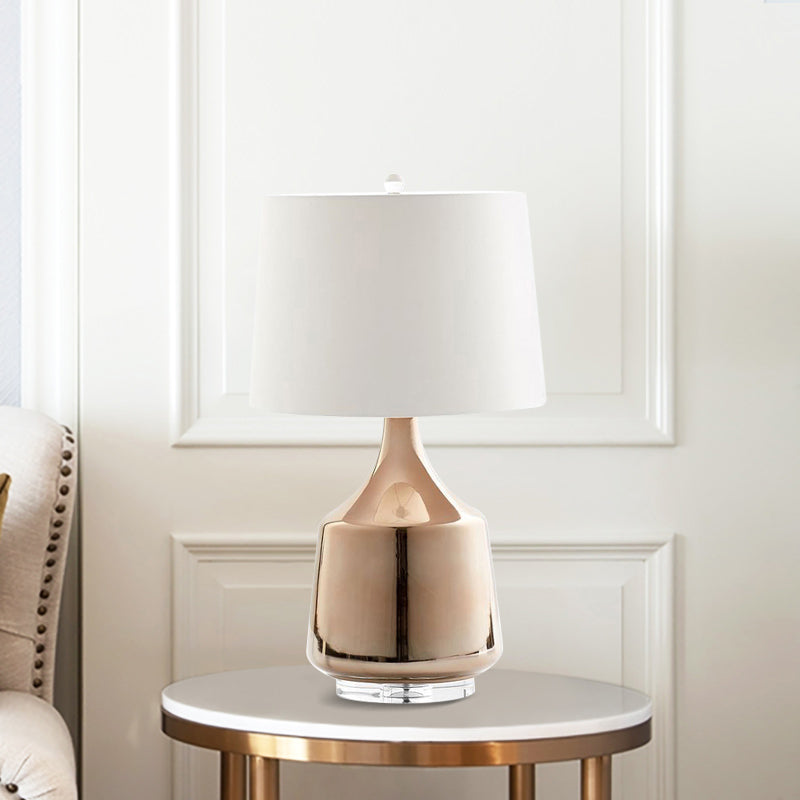 Modern Urn Table Lamp In Rose Gold With White Fabric Shade