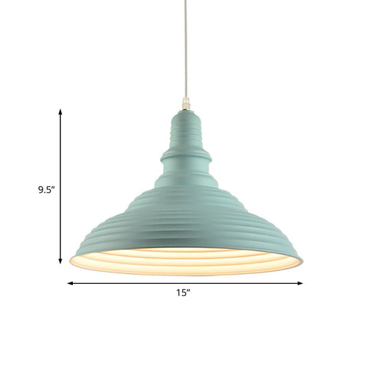 Industrial Style Metal Pink/Blue Double Bubble Pendant Lamp: Ribbed Design 1 Light Suspension For