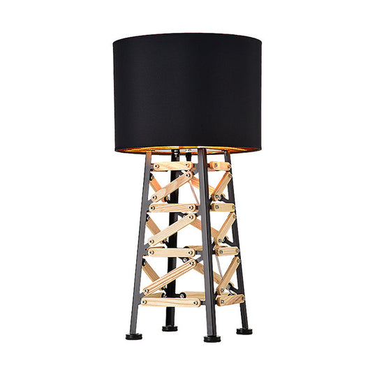Modernist Tower Nightstand Lamp - 1 Head Metal Light In White/Black With Fabric Shade