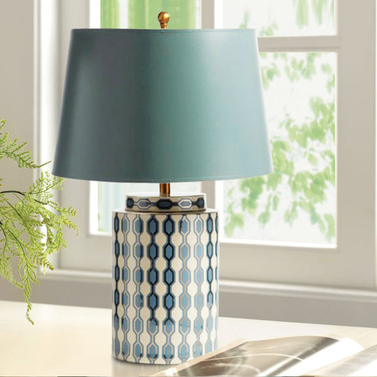 Modern Ceramic Jar Night Table Lamp - Blue/Orange Finish Bedside Desk Light Blue