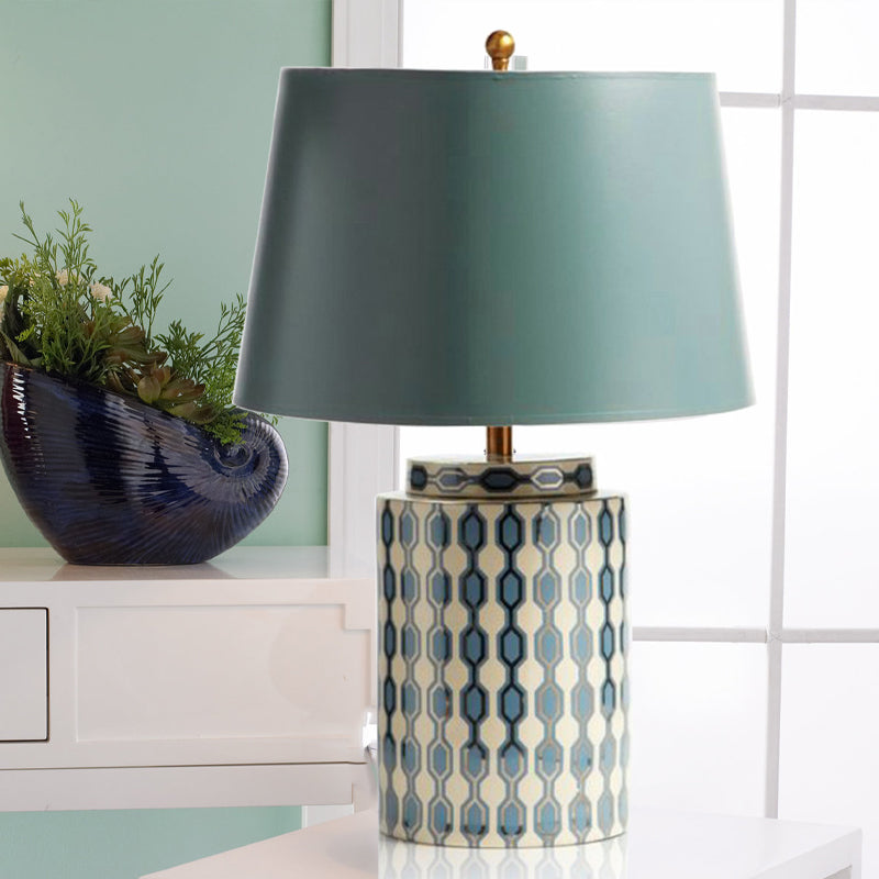 Modern Ceramic Jar Night Table Lamp - Blue/Orange Finish Bedside Desk Light