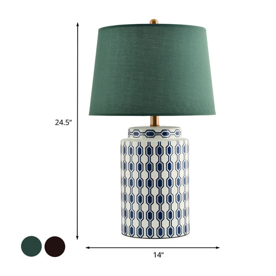 Modern Ceramic Jar Night Table Lamp - Blue/Orange Finish Bedside Desk Light