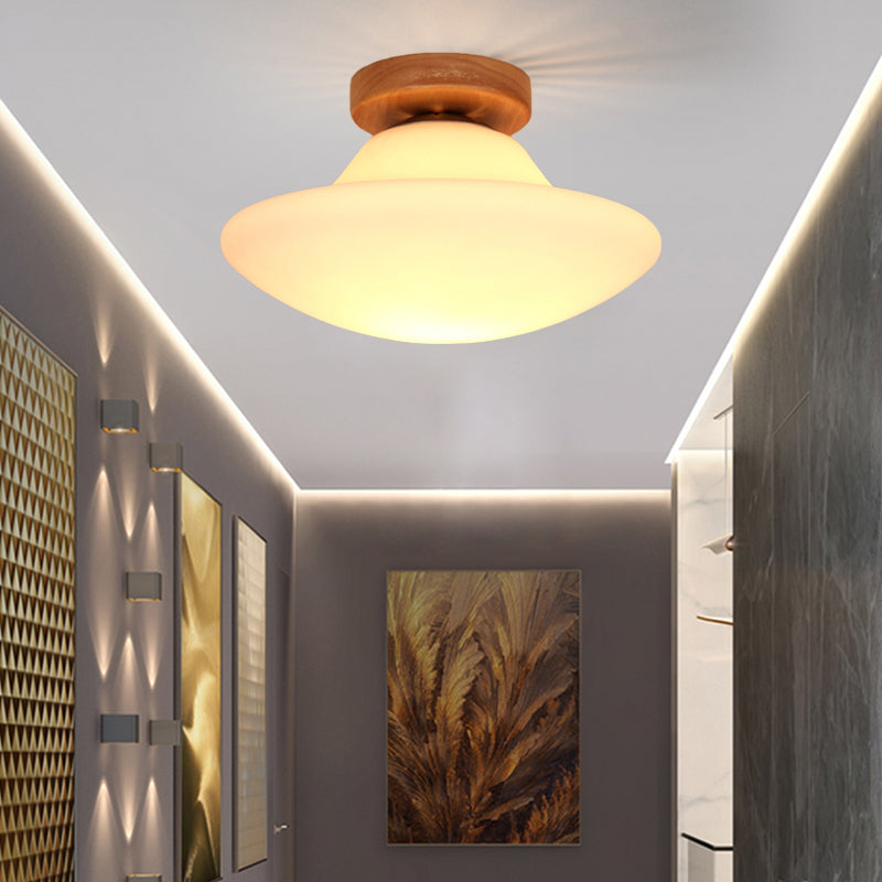 Modern Mushroom Milk White Glass Flush Mount Lighting In Gold - Corridor Flushmount