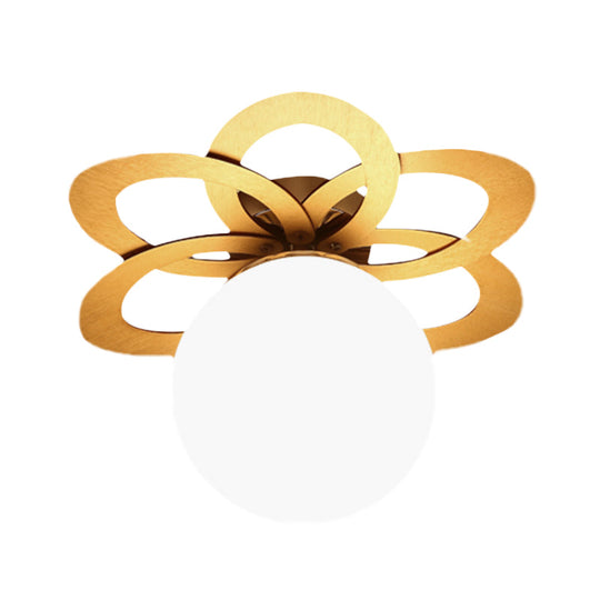 Frosted Glass Orb Ceiling Light With Modern Gold Flower Canopy