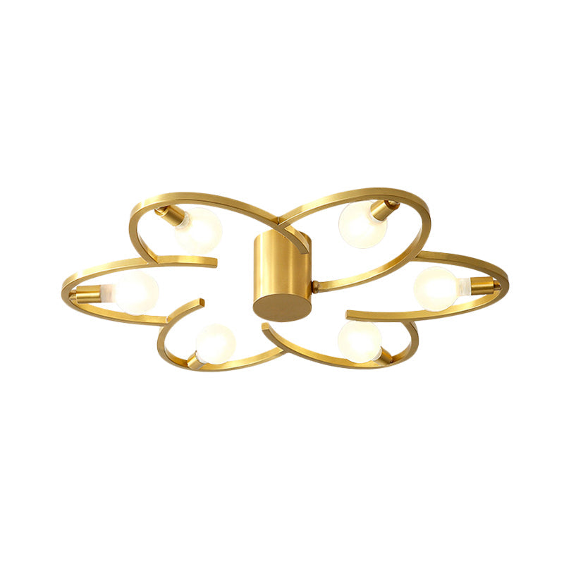 Modern Gold Metallic Flower Semi Flush Mount Ceiling Light With 5/6 - Head For Bedrooms