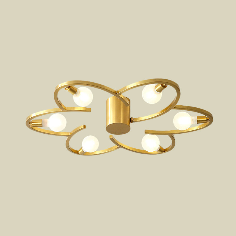 Modern Gold Metallic Flower Semi Flush Mount Ceiling Light With 5/6 - Head For Bedrooms
