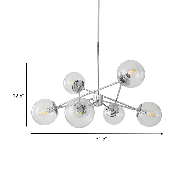 Modern Chrome 6-Light Bedroom Chandelier With Clear Glass Orb Shades