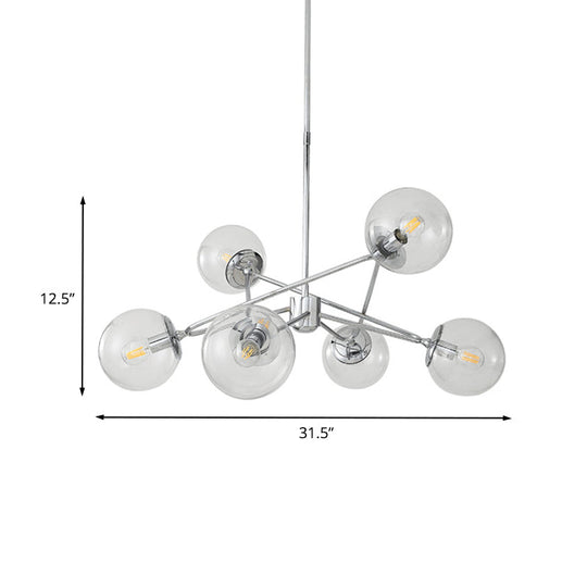 Modern Chrome 6-Light Bedroom Chandelier With Clear Glass Orb Shades