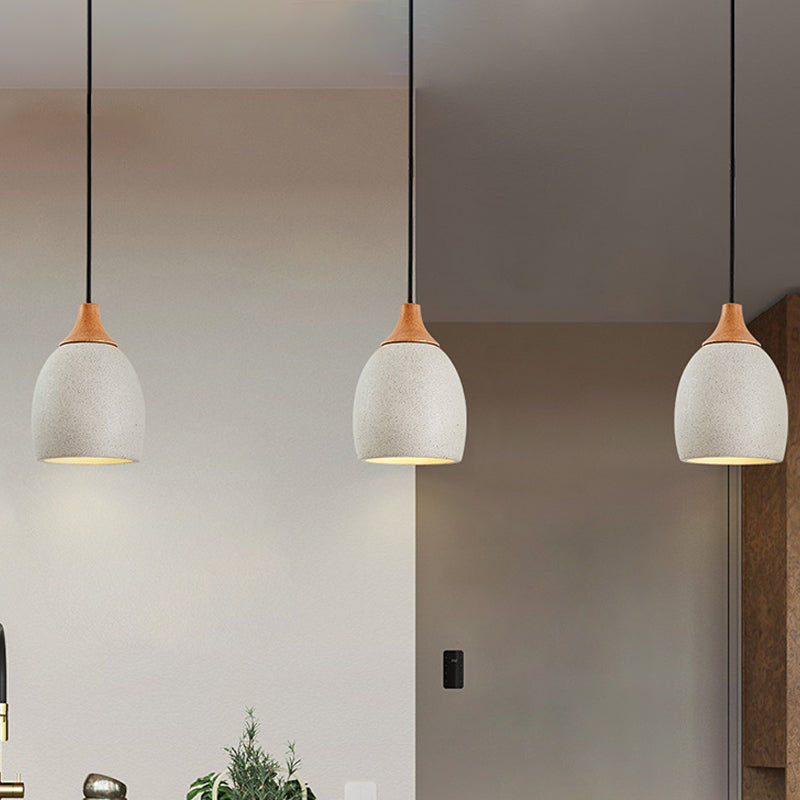 Modern Nordic Ceramic Pendant Light With Wood Top - Grey Gray