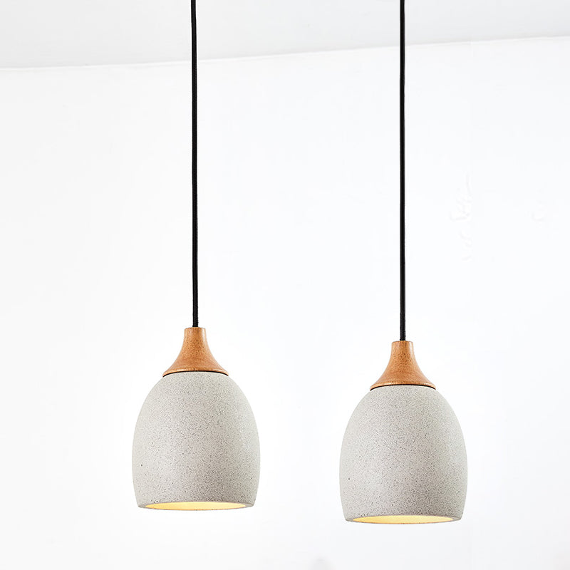 Nordic Domed Cement Pendant Light With Wood Top For Coffee Shops - Grey (1 Bulb)