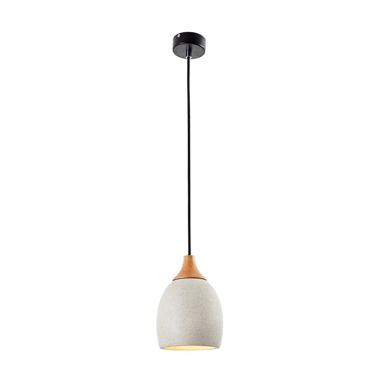 Nordic Domed Cement Pendant Light With Wood Top For Coffee Shops - Grey (1 Bulb)