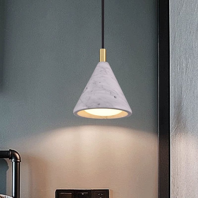 Modern Cement Cone Pendant Lighting- 1 Head White Led Ceiling Suspension Lamp For Bedside