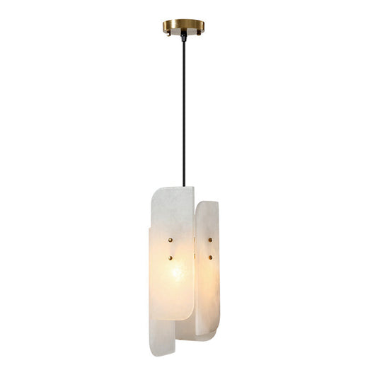 1-Light Minimalist White Panel Ceiling Lamp For Restaurants - Marble Hanging Light