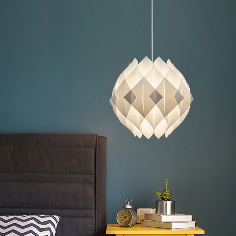White Modernism Ball Pendant Suspension Lamp With Acrylic Panel - 1-Light Bedside Lighting