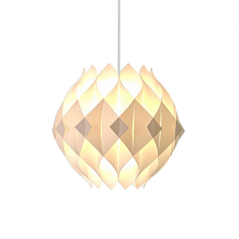 White Modernism Ball Pendant Suspension Lamp With Acrylic Panel - 1-Light Bedside Lighting