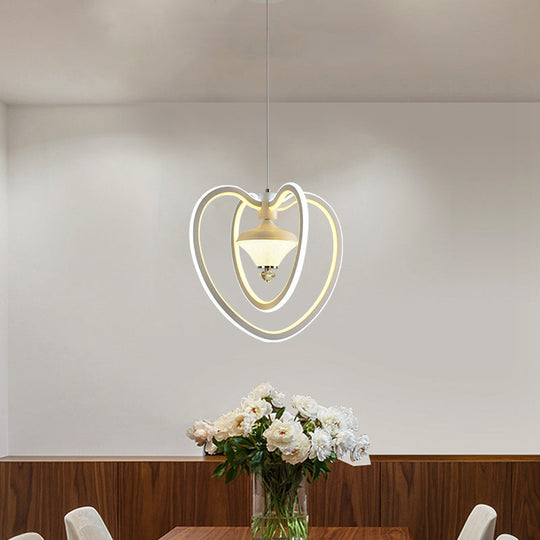 Heart Frame Acrylic Led Pendant Ceiling Light White Hanging With Diamond Accent